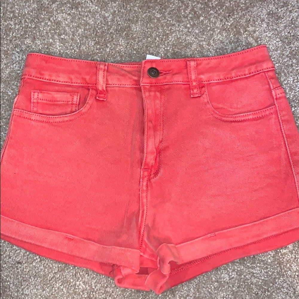 Coral high waisted jean shorts